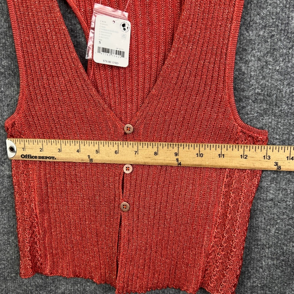 NEW Free People Seascape Vest Rouge Metallic Knit Button Front Cropped Vest S - Picture 4 of 10